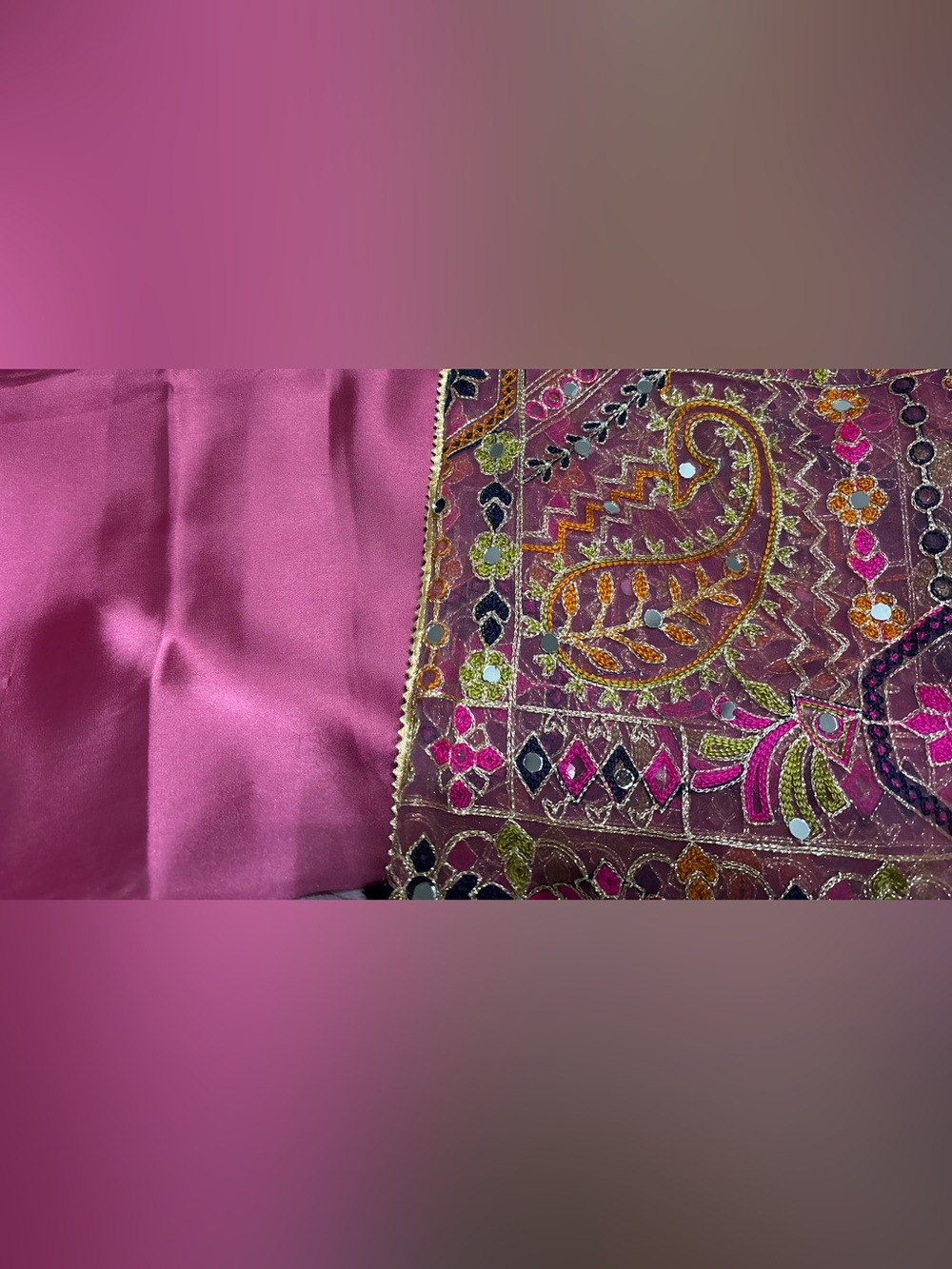 Unstitched Embroidered Pink Paisley Panel Silk Fabric dress